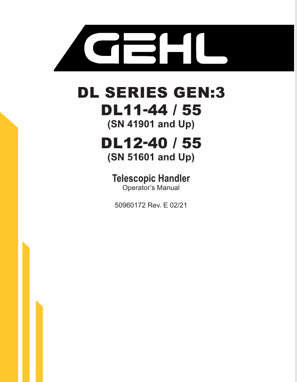 GEHL DL Series Telescopic Handler 50960172 Operator Manual PDF Download