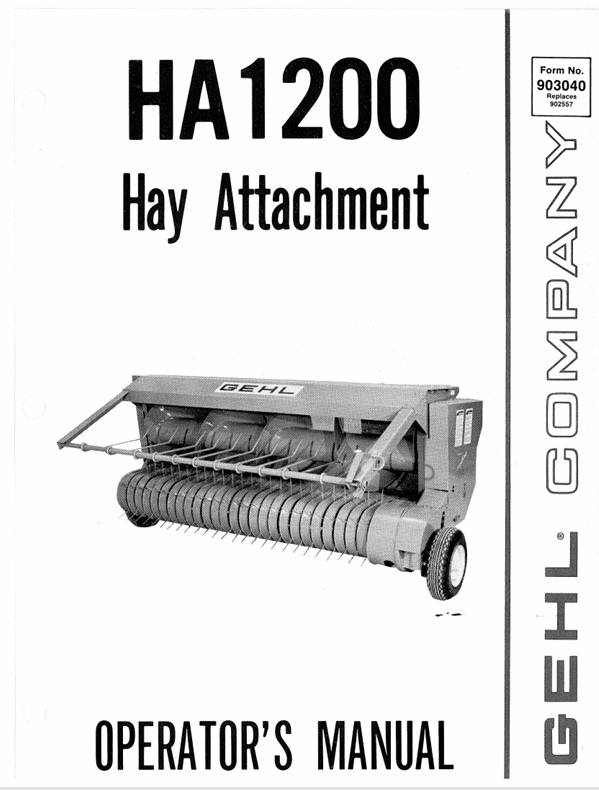 GEHL HA1200 Hay Attachment (903040) Operator Manual PDF Download – Complete Service Guide