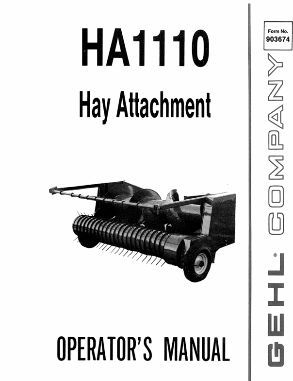 GEHL HA 1100 Hay Attachment (903674) Operator Manual PDF Download – Complete Service Guide