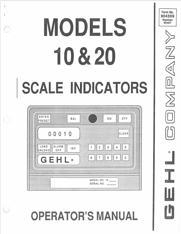 GEHL MODELS 10 & 20 SCALE INDICATOR (904599) OPERATOR MANUAL PDF DOWNLOAD