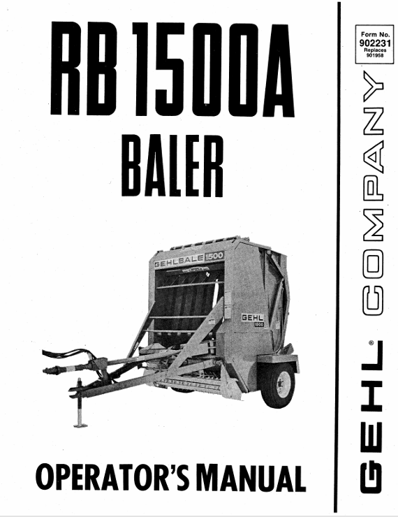 GEHL RB1500A Baler (902231) Operator Manual PDF Download | Repair & User Guide