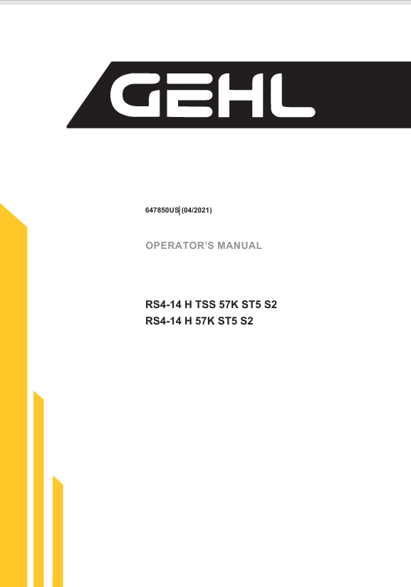 GEHL RS4-14 H (647850US) Operator Manual PDF Download | Complete Service Guide