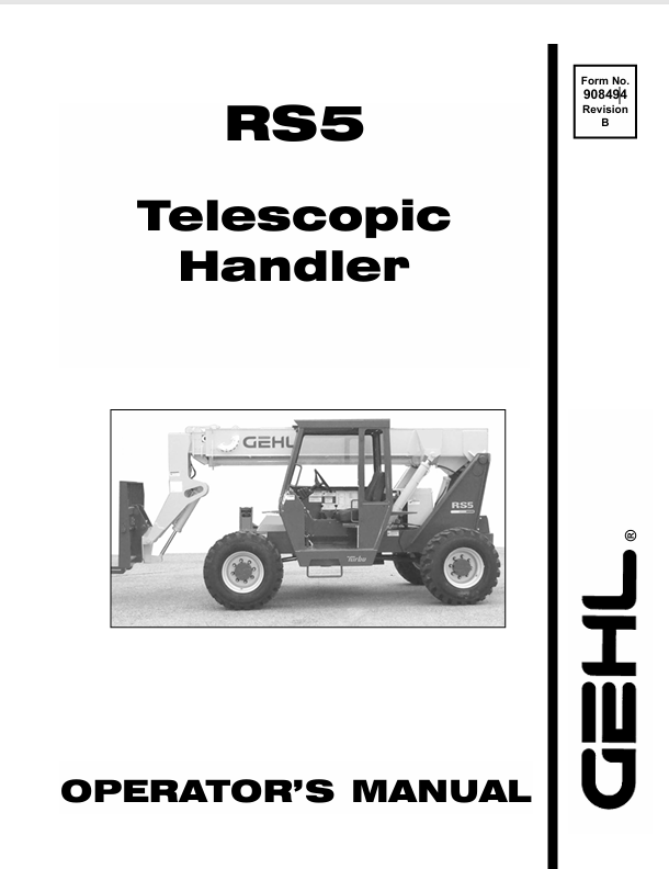 GEHL RS5 (908494B) OPERATOR MANUAL - PDF FILE