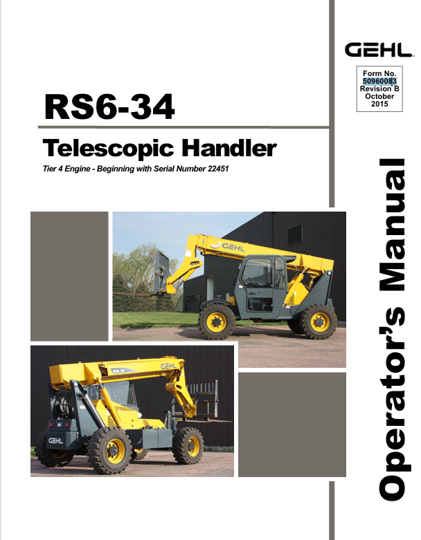 GEHL RS6-34 Telescopic Handler (50960083B) Operator Manual PDF Download