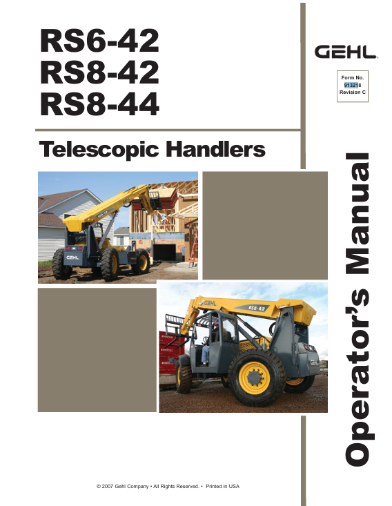 GEHL RS6-42, RS8-42 & RS8-44 Telescopic Handlers 913218C Operator Manual PDF Download