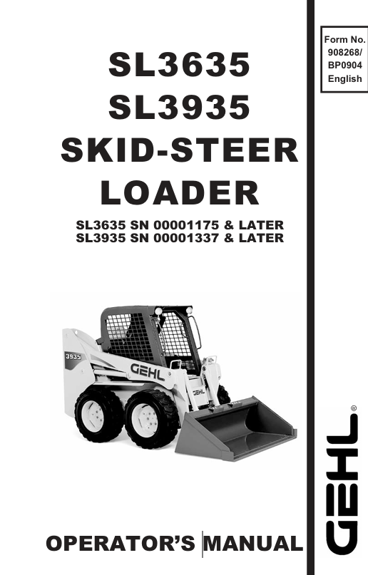 GEHL SL3635, SL3935 Skid-Steer Loader (908268) Operator Manual PDF Download