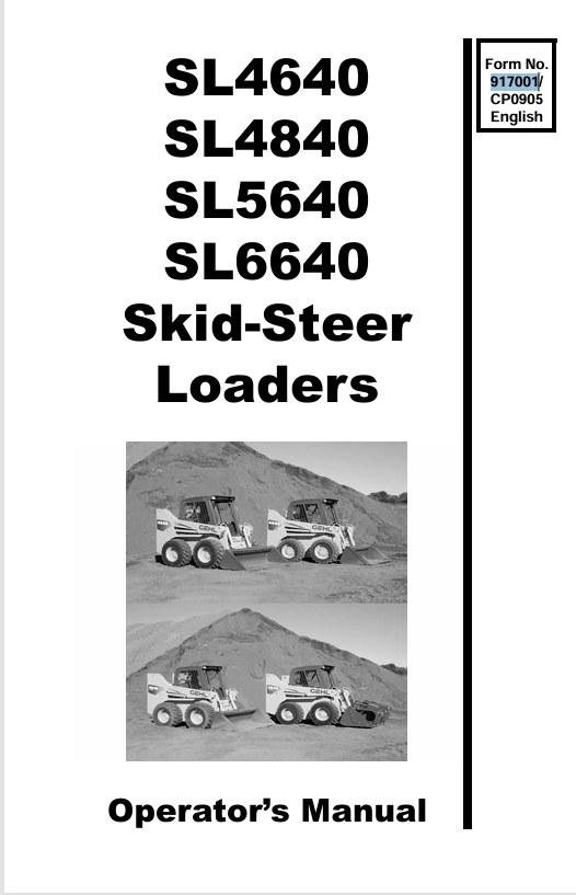 GEHL SL4640 SL4840 SL5640 SL6640 Skid Steer Loader 917001C Operator Manual PDF