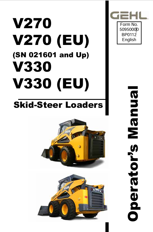 GEHL V270 V330 Skid Steer Loader (50950000) Operator Manual PDF Download