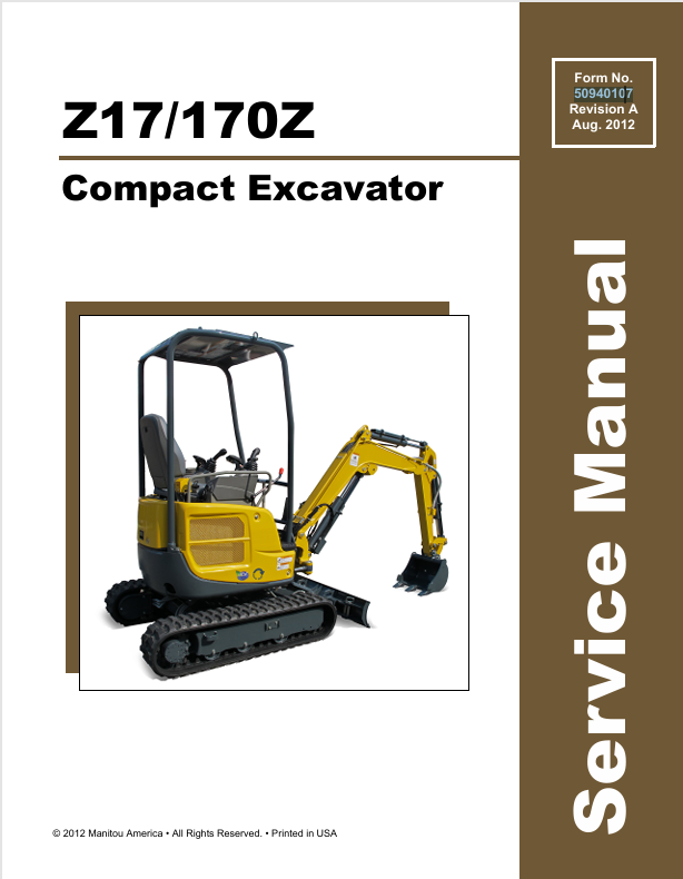 GEHL Z17 170Z Compact Excavator (50940107A) Service Manual PDF Download