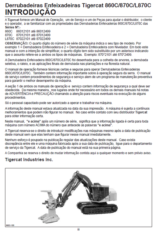TIGERCAT 860C FELLER BUNCHER SERVICE MANUAL (86011501-86013500, 86012101-86012499)