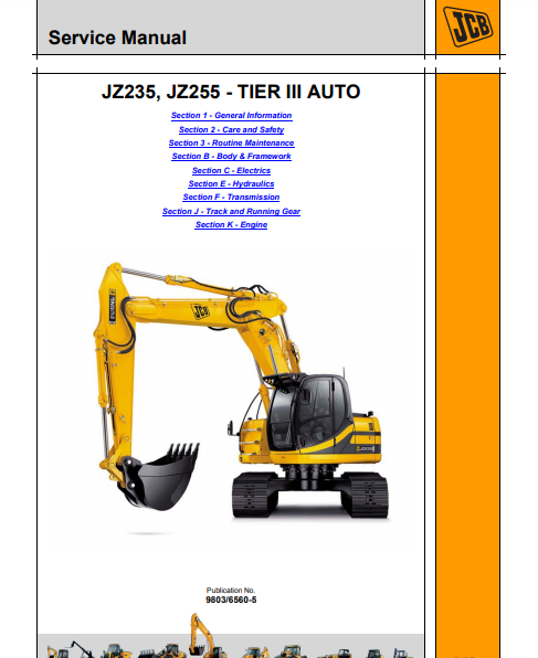 JCB JZ235, JZ255 Tracked Excavator Workshop Service Repair Manual