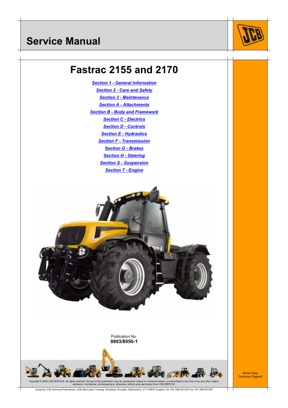 JCB 2155 & 2170 Fastrac Service Manual 9803/8050-1 – PDF