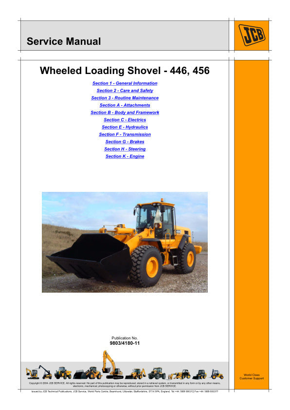 JCB 446 & 456 Wheel Loader Service Manual 9803/4180-11 PDF
