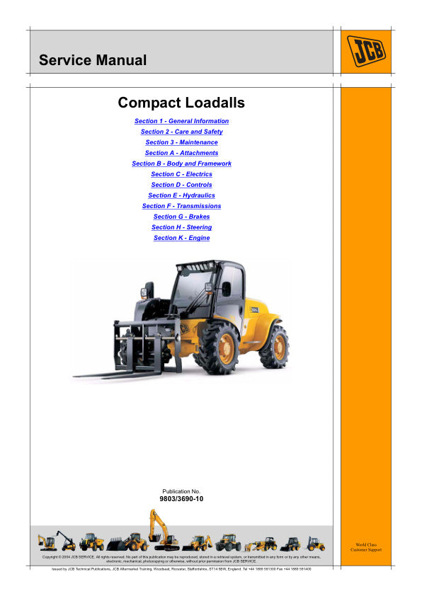JCB 520-40, 524-50 & 527-55 Compact Loadall Service Manual 9803/3690-10 – PDF