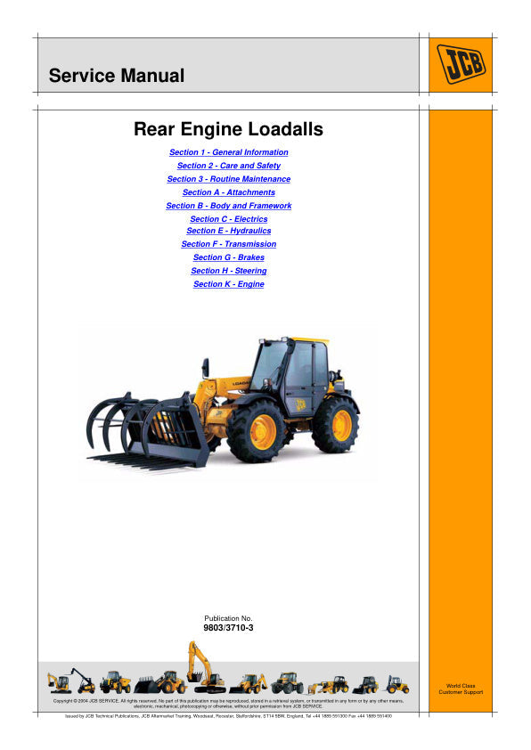 JCB 526, 526S, 528-70 & 528S Loadall Service Manual 9803/3710-3 PDF