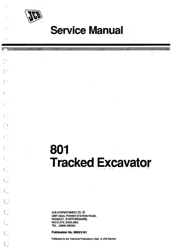 JCB 801 Tracked Excavator Service Manual – 9803/3161 | Repair & Maintenance Guide