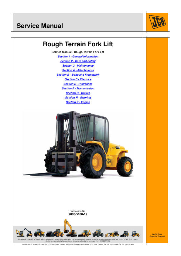 JCB 926, 930, 940, 950 Rough Terrain Forklift Truck Service Manual – 9803/5100-19