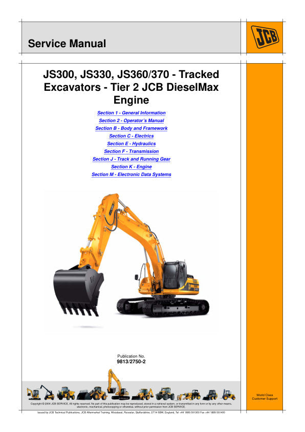 JCB JS300, JS330, JS360 & JS370 Excavator Tier 2 Diesel Engine Service Manual – 9813/2750-2