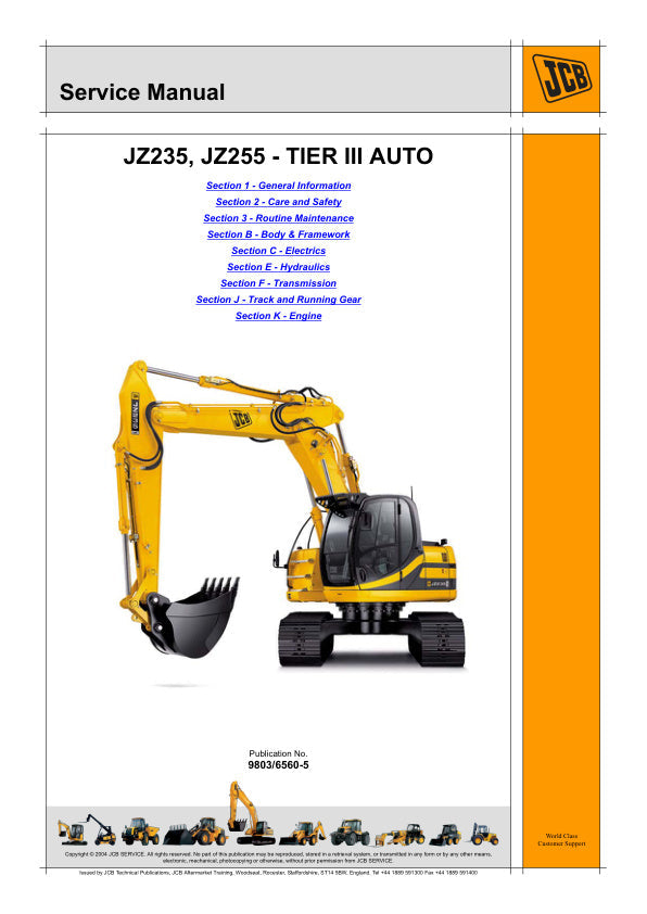 JCB JZ235, JZ255 Tier III Auto Service Manual – 9803/6560-5