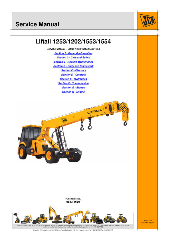 JCB LIFTALL 1253, 1202, 1553, 1554 Service Manual 9813/1650 – PDF File