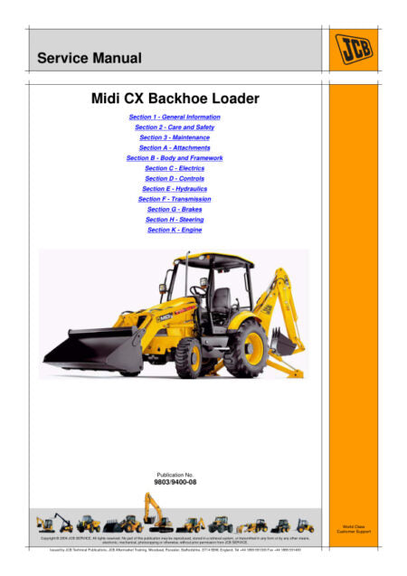 JCB MIDI CX Backhoe Loader Service Manual 9803/9400-08 PDF Download