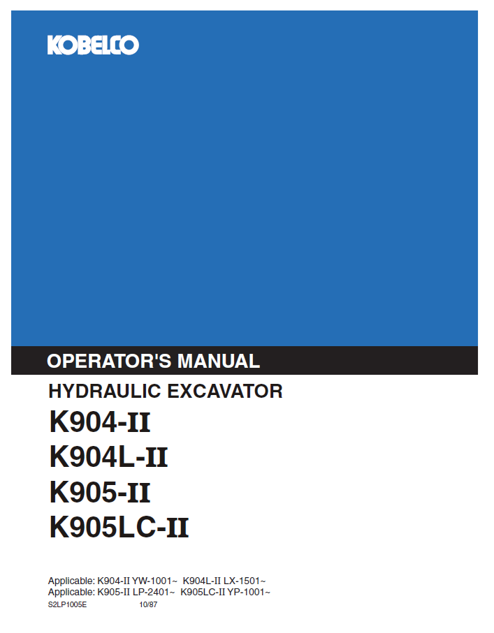 KOBELCO Hydraulic Excavator K904-K904L II K905-K905LC-II Operator Manual