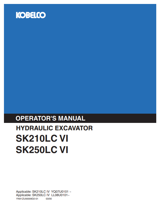 SK210LC VI & SK250LC VI Hydraulic Excavator Operator Instructions PDF