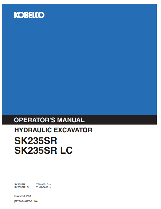 SK235SR SK235SR LC Hydraulic Excavator Operator PDF S2YF03401ZE-01 NA
