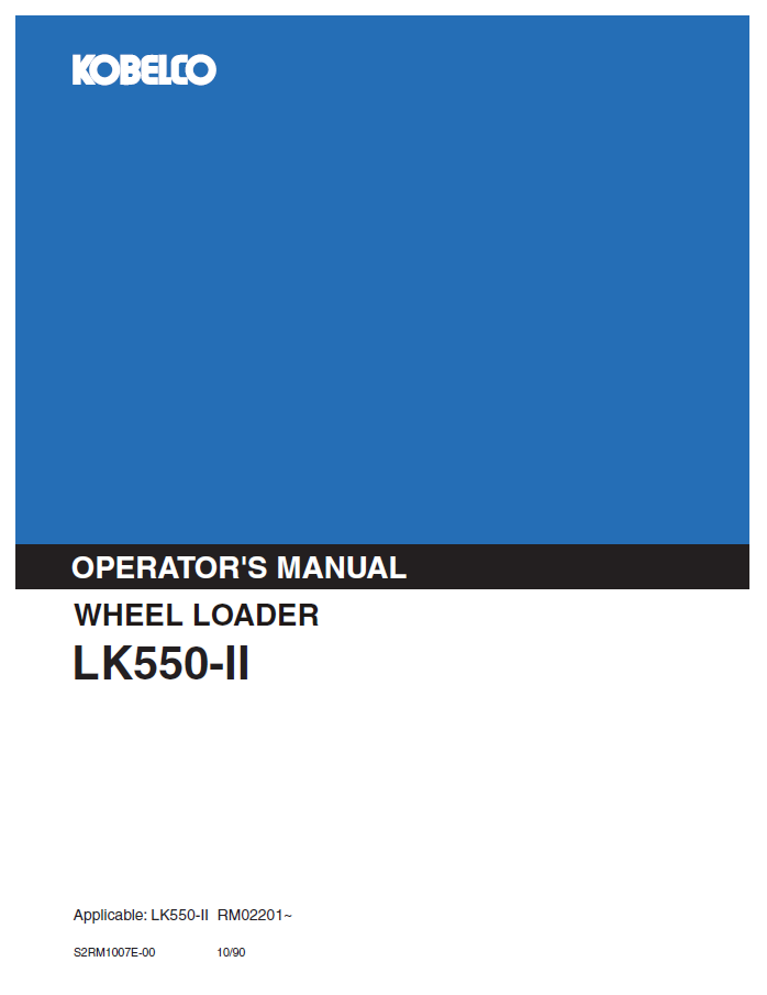 Kobelco Wheel Loader LK550-II Operator Manual | PDF Download