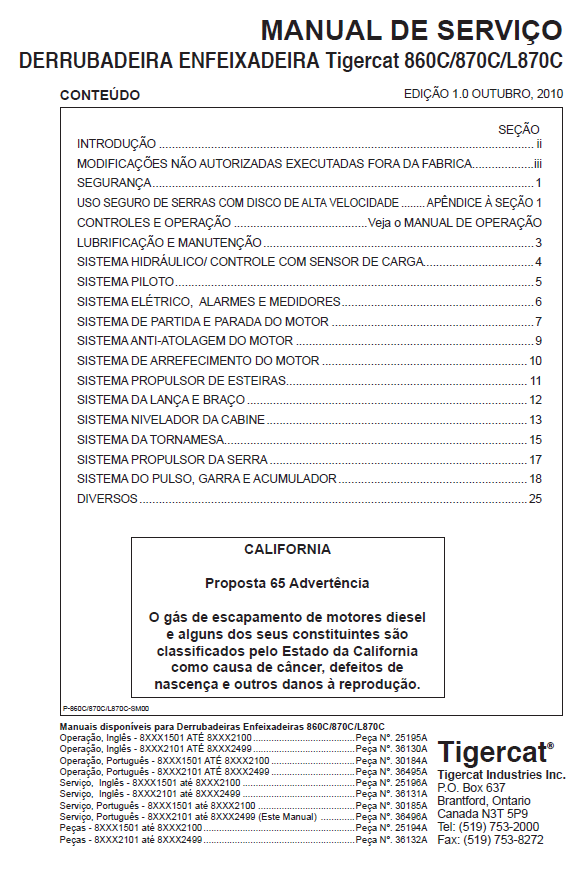 TIGERCAT L870C FELLER BUNCHER SERVICE MANUAL (87021501-87023500, 87022101-87022499)