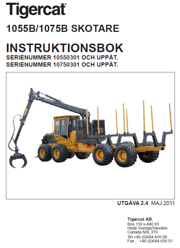TIGERCAT 1055B FORWARDER OPERATOR/USER MANUAL (10550301-10551000)