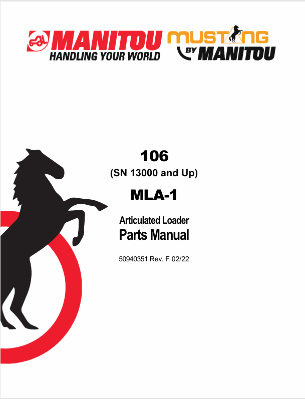 MUSTANG 106 Articulated Loader (50940351) Parts Manual – PDF File