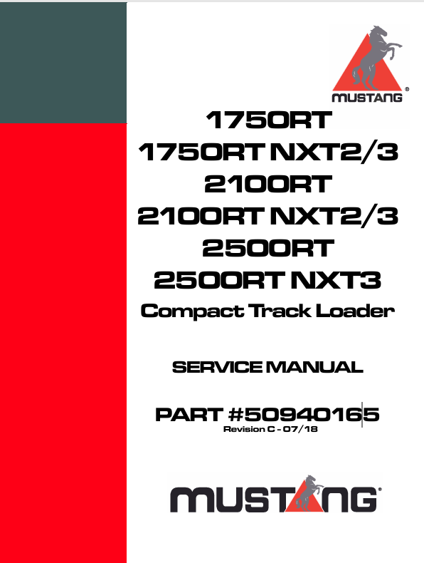 Mustang 1750RT, 2100RT & 2500RT NXT Compact Track Loader Service Manual PDF (50940165)