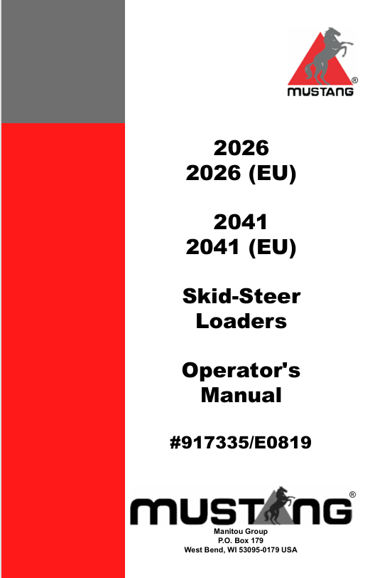 MUSTANG 2026, 2041 Skid Steer Loader (917335) Operator's Manual PDF