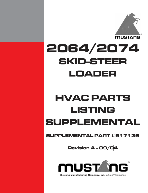 MUSTANG 2064, 2074 Skid Steer Loader (917136) Parts Manual PDF File