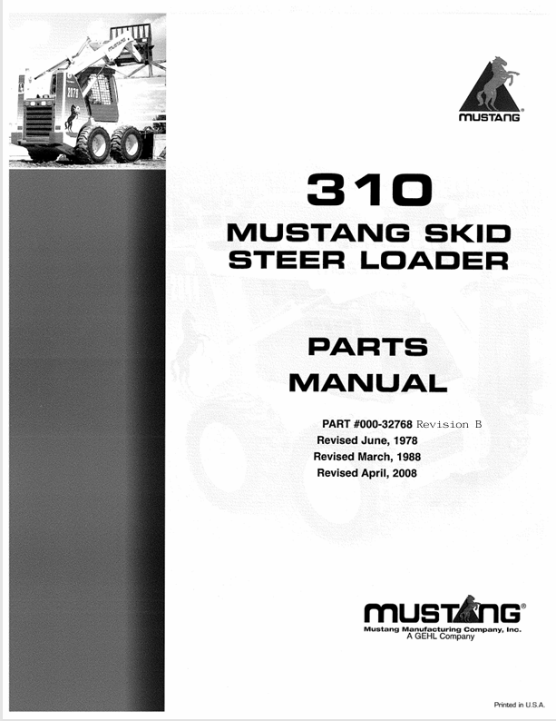 MUSTANG 310 Skid Steer Loader (000-32768) Parts Manual PDF Download