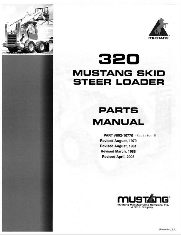Mustang 320 Skid Steer Loader (002-10770) Parts Manual PDF File