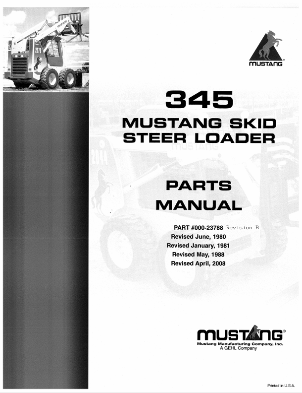 MUSTANG 345 Skid Steer Loader (000-23788) Parts Manual PDF Download