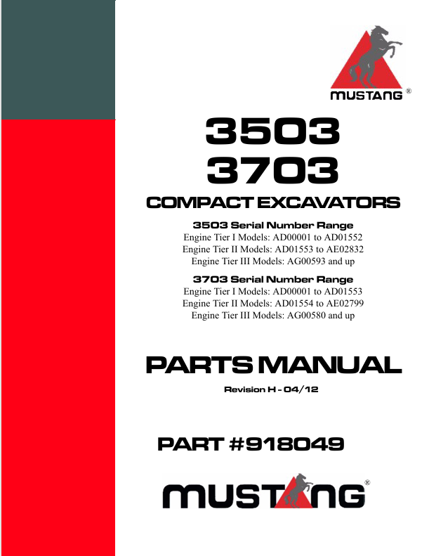 MUSTANG 3503, 3703 Compact Excavators (918049) Parts Manual PDF File