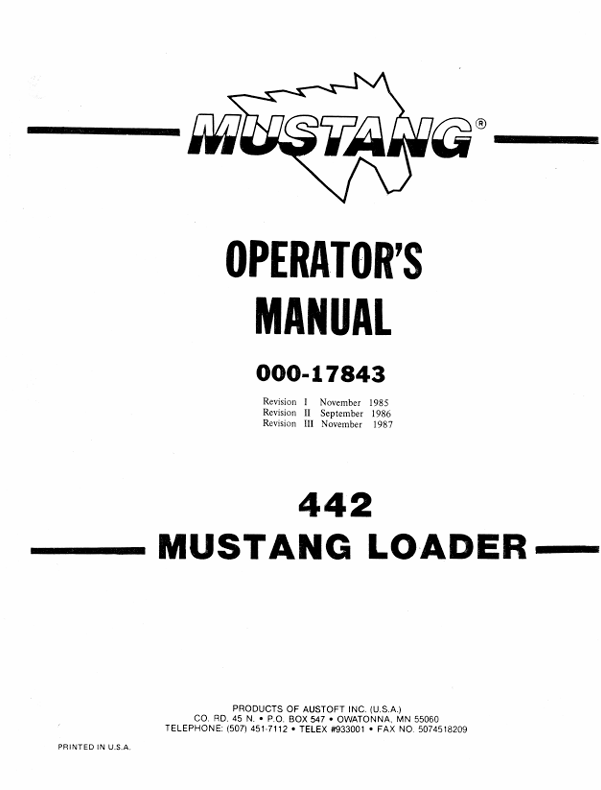 MUSTANG 442 Loader (000-17843) Operator's Manual PDF