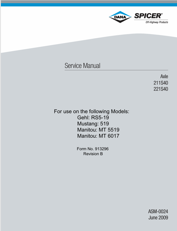 MUSTANG DANA RS5-19, 519, MT 5519, MT 6017 (913296) Service Manual PDF Download