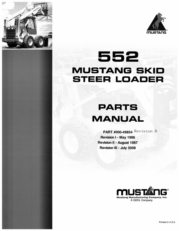 Mustang 552 Skid Steer Loader (000-49854) Parts Manual PDF File