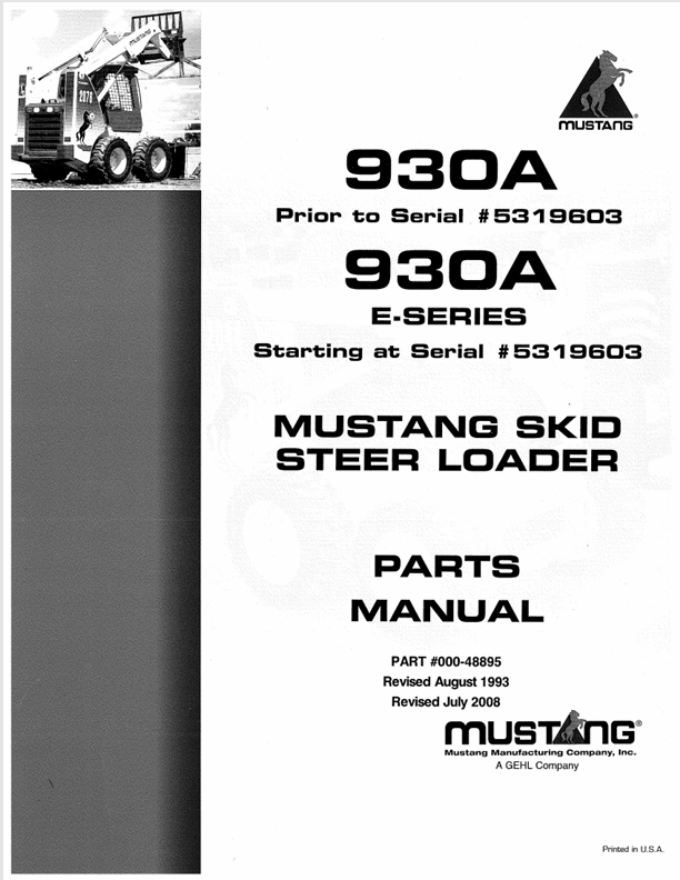 MUSTANG 930A SKID STEER LOADER (000-48895) PARTS MANUAL PDF FILE