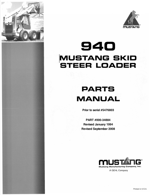 MUSTANG 940 Skid Steer Loader (5476803) Parts Manual PDF – Complete Illustrated Parts Catalog