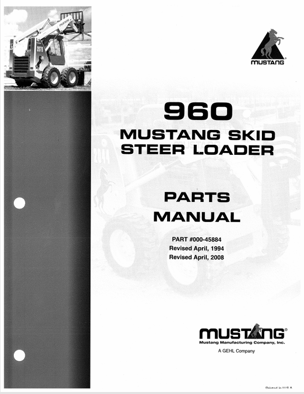 MUSTANG 960 Skid Steer Loader (000-45884) Parts Manual – PDF Download