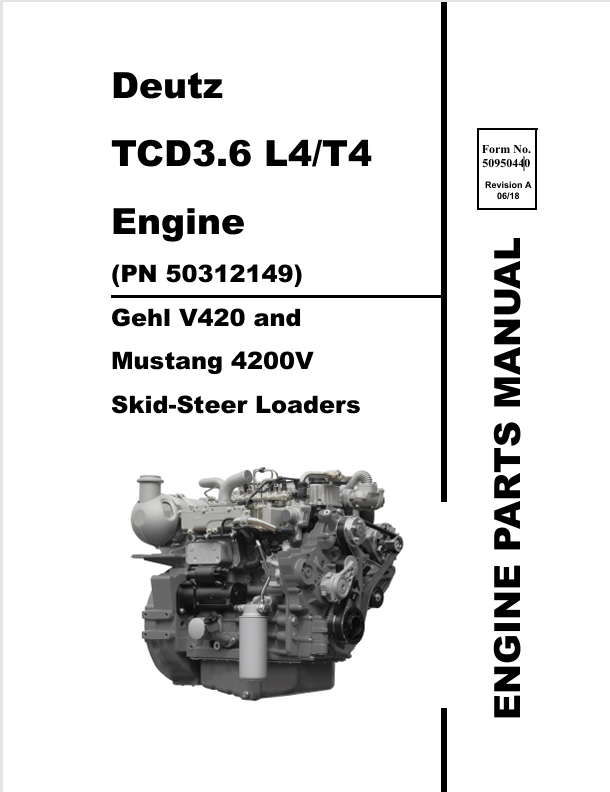 MUSTANG DEUTZ TCD3.6 L4/T4 Skid Steer Loader (50950440) Parts Manual PDF File