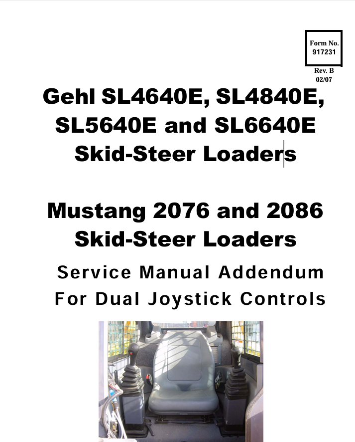Mustang Gehl SL4640E SL4840E SL5640E SL6640E Skid Steer Loader Service Manual PDF (917231)