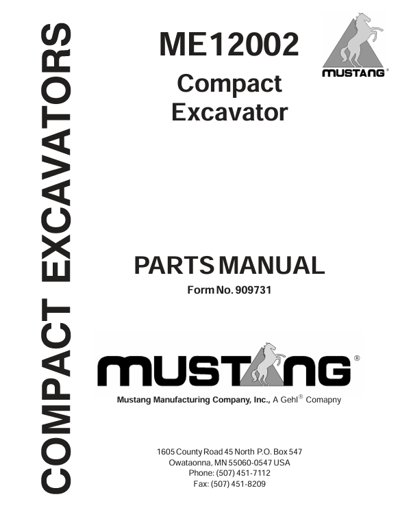MUSTANG ME12002 (909731) Parts Manual PDF Download