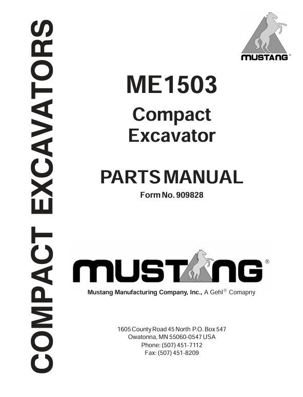 MUSTANG ME1503 (909828) Parts Manual PDF File – Complete Parts Catalog