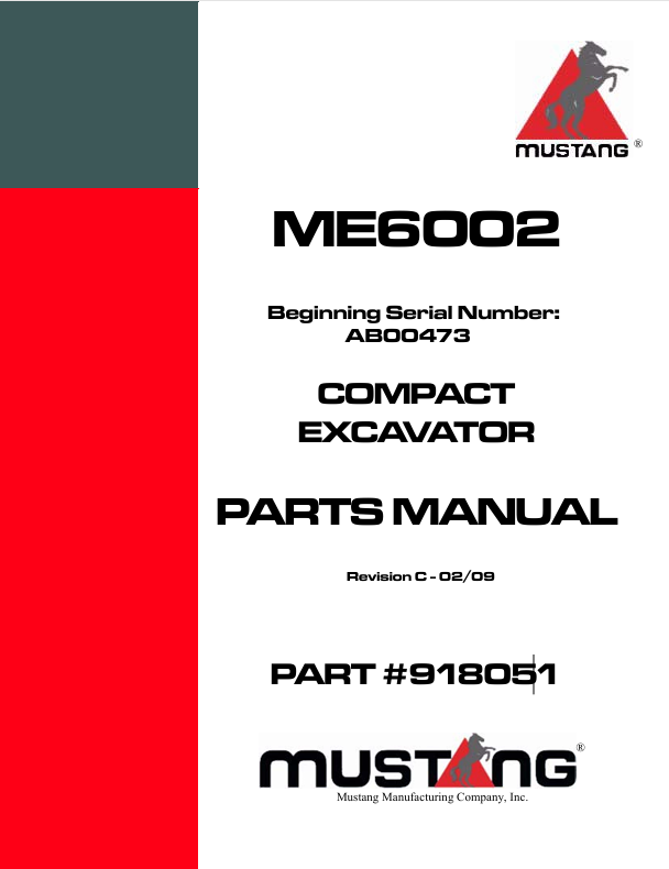 MUSTANG 5002 Compact Excavator (918050) Parts Manual PDF File